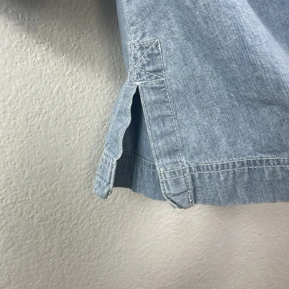 Y2K Lauren Ralph Lauren Chambray Lace Up Top Coastal Western Denim Utility Large - Picture 4 of 9